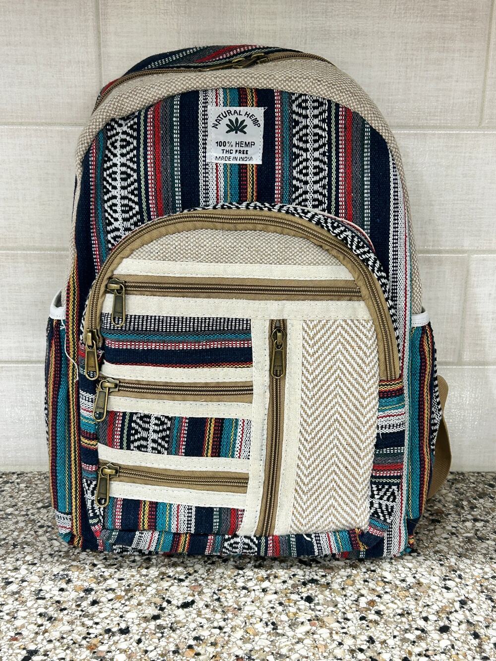 Handcrafted Boho Multi-Colored Himalayan Hemp and Cotton Canvas Backpack
